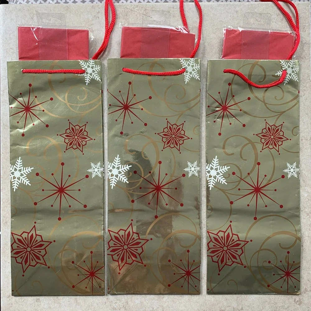 Lot 3x American Greetings Christmas Winter Holiday Party Gift Bags Gold Red NEW!